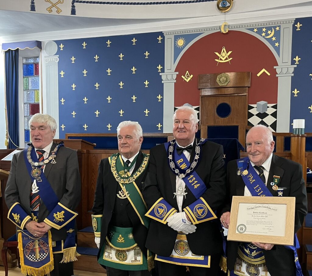 RWPGM Andrew D. Millar with Richard Bethal RWM 557, Henry Dunbar No. 1314 and Gordon Milton PM 1314.