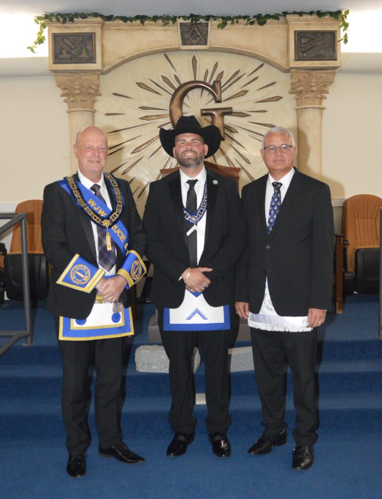 Bro. Derek A. Robertson, RWM Bro. Alexis Roca and his father Bro. Franciso Alexis Roca