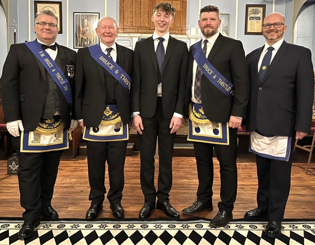 L to R: Bro Gerrard D. Dawson PM, Bro. Sandy Renton, Bro. Jack renton, Bro. William Renton and Bro. Steven Reid