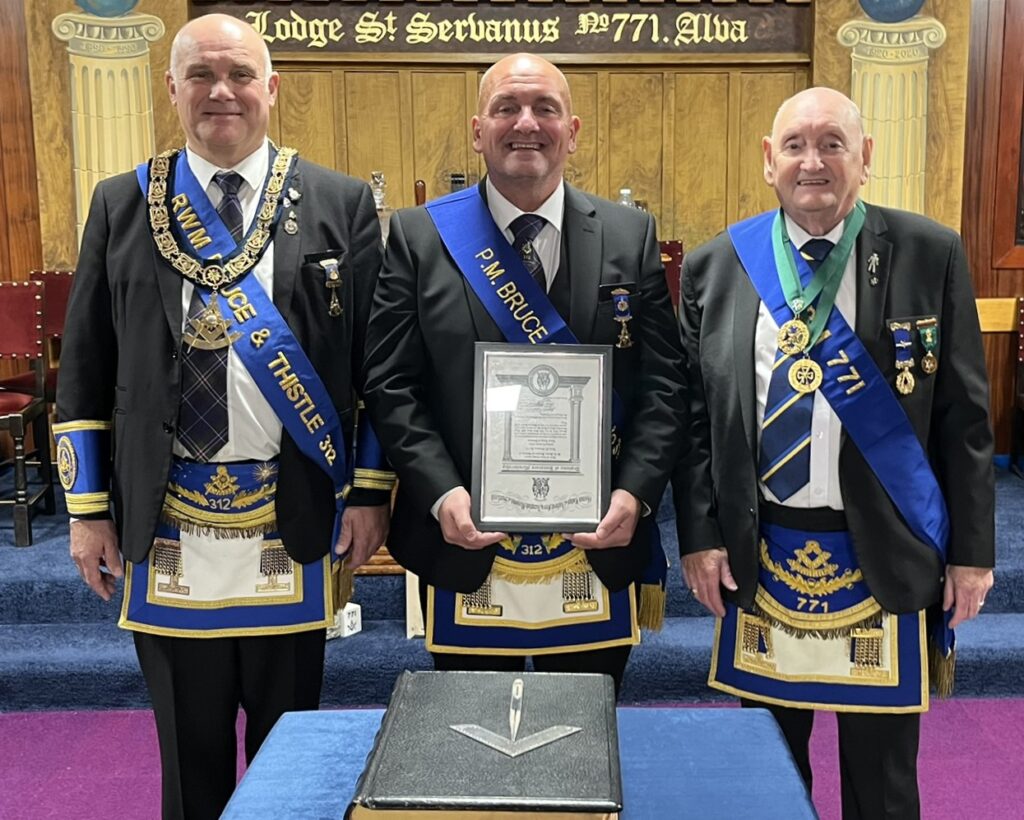 RWM Bro. Richard A. Kerry, Bro. Clint W. Swan PM and Bro. R. Russell McKendrick PM No. 771