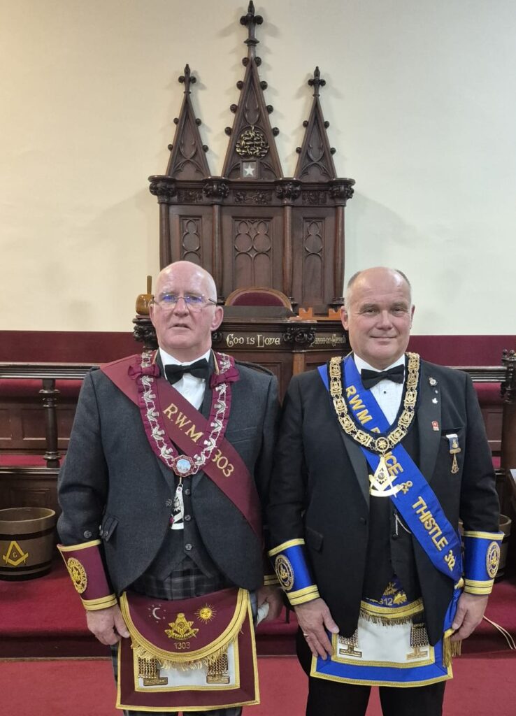 Re-Installed RWM Bro. Brian Aitken with RWM Bro. Richard A. Kerry