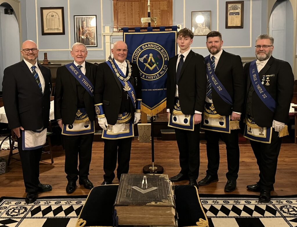 27 Nov 25: Bro. Steven Reid, Bro. Sandy Renton, RWM Bro. Richard A. Kerry, Bro. Jack Renton, Bro. William Renton and Bro. Gerrard D. Dawson PM.