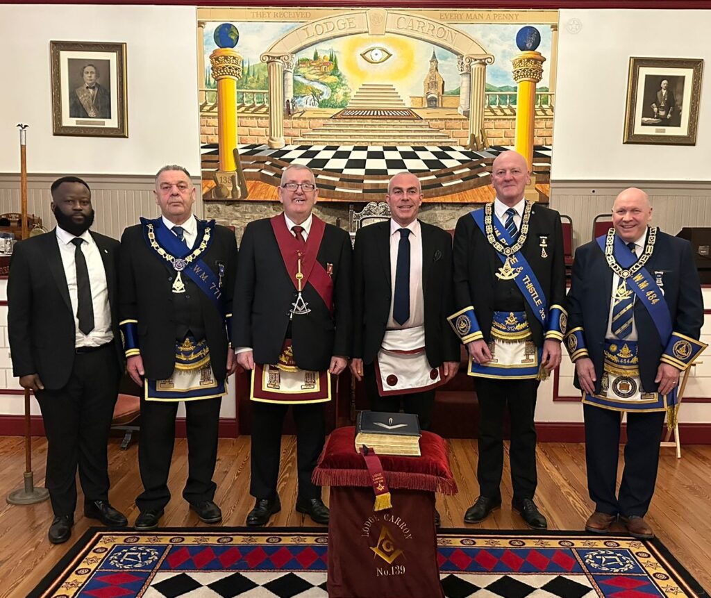 RWM Bro. Kenneth R. Shaw with Lodge Carron 139's latest Fellowcraft